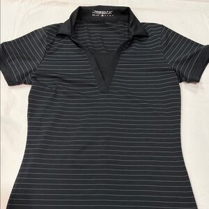 Nike Women's Black and White Striped Short Sleeve Tee
